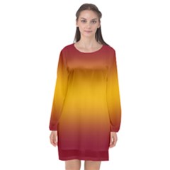 Burgundy Red To Amber Orange Bilinear Gradient Long Sleeve Chiffon Shift Dress  by GradientsOmbre