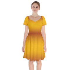 Burgundy Red To Amber Orange Bilinear Gradient Short Sleeve Bardot Dress by GradientsOmbre