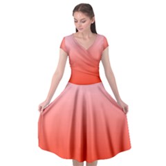 Pink Lace To Scarlet Red Linear Gradient Cap Sleeve Wrap Front Dress by GradientsOmbre