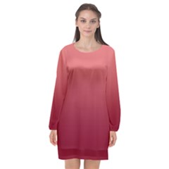 Coral Pink To Burgundy Red Linear Gradient Long Sleeve Chiffon Shift Dress  by GradientsOmbre
