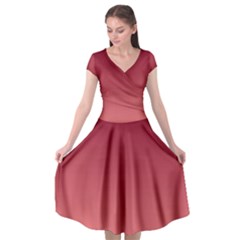 Burgundy Red To Coral Pink Linear Gradient Cap Sleeve Wrap Front Dress by GradientsOmbre