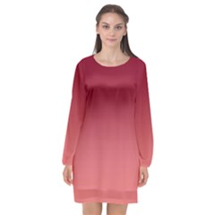 Burgundy Red To Coral Pink Linear Gradient Long Sleeve Chiffon Shift Dress  by GradientsOmbre