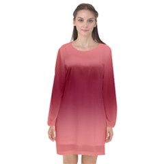 Coral Pink To Burgundy Red Bilinear Gradient Long Sleeve Chiffon Shift Dress  by GradientsOmbre