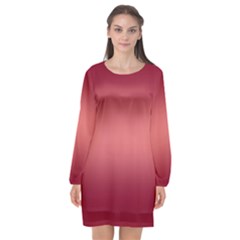 Burgundy Red To Coral Pink Bilinear Gradient Long Sleeve Chiffon Shift Dress  by GradientsOmbre