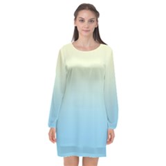 Cream Yellow To Baby Blue Linear Gradient Long Sleeve Chiffon Shift Dress  by GradientsOmbre