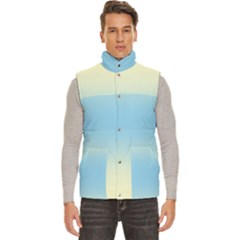 Cream Yellow To Baby Blue Bilinear Gradient Men s High Neck Button Up Puffer Vest by GradientsOmbre