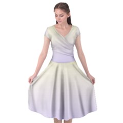Cream Yellow To Pale Violet Linear Gradient Cap Sleeve Wrap Front Dress by GradientsOmbre