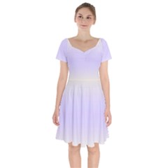 Cream Yellow To Pale Violet Bilinear Gradient Short Sleeve Bardot Dress by GradientsOmbre