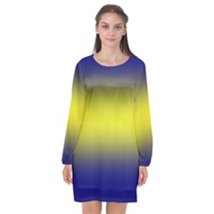 Navy Blue To Electric Yellow Bilinear Gradient Long Sleeve Chiffon Shift Dress  by GradientsOmbre