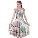 Flowers Pattern Floral Cap Sleeve Wrap Front Dress View1