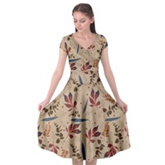 Leaves Pattern Teal Seamless Fall Cap Sleeve Wrap Front Dress by Sabxi