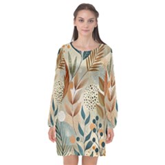 Leaves Pattern Flora Long Sleeve Chiffon Shift Dress  by Sabxi