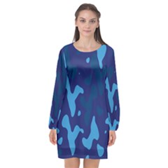 Blue Camouflage Pattern Long Sleeve Chiffon Shift Dress  by kyorashop23