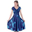 Blue Camouflage Pattern Cap Sleeve Wrap Front Dress View1