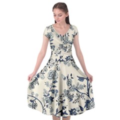 Blue Vintage Background Cap Sleeve Wrap Front Dress by kyorashop23