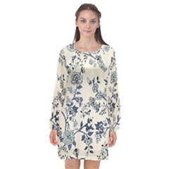 Blue Vintage Background Long Sleeve Chiffon Shift Dress  by kyorashop23