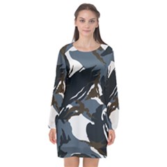 Blue Winter Camouflage, Military Camouflage Long Sleeve Chiffon Shift Dress  by kyorashop23