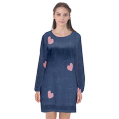 Corazones, Blue, Pattern Long Sleeve Chiffon Shift Dress  by kyorashop23