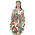 Retro Colorful Background, Retro Abstraction Long Sleeve Chiffon Shift Dress  View1