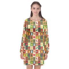 Template Christmas Pattern Long Sleeve Chiffon Shift Dress  by Proyonanggan