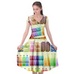 Supermarket Shelf Products Snacks Cap Sleeve Wrap Front Dress by Cemarart