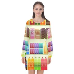 Supermarket Shelf Products Snacks Long Sleeve Chiffon Shift Dress  by Cemarart