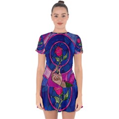 Enchanted Rose Stained Glass Drop Hem Mini Chiffon Dress by Cemarart