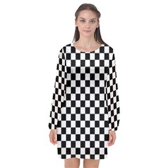 Pattern Checkered Squares Black White Pattern Long Sleeve Chiffon Shift Dress  by Sabxi