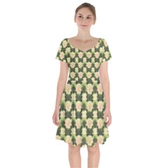 Retro 1880s Flowers Pattern 15 Short Sleeve Bardot Dress by violetheavensky