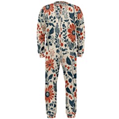 Retro Scandinavian Nordic Flowers Pattern Onepiece Jumpsuit (men) by violetheavensky