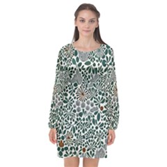 Retro Scandinavian Nordic Flowers Pattern 5 Long Sleeve Chiffon Shift Dress  by violetheavensky