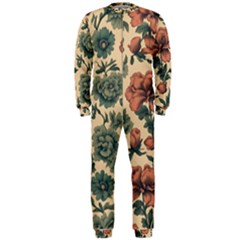 Victorian Beige And Teal Flower Pattern Onepiece Jumpsuit (men) by violetheavensky