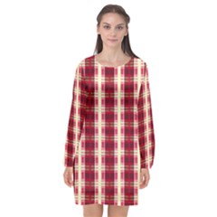 Retro 60s 50s Plaid Pattern 4 Long Sleeve Chiffon Shift Dress  by violetheavensky