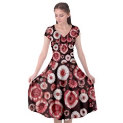 Mid Century Retro Floral 1970s 1960s Pattern 96 Cap Sleeve Wrap Front Dress by violetheavensky
