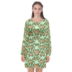 Retro 1880s Flowers Pattern 5 Long Sleeve Chiffon Shift Dress  by violetheavensky