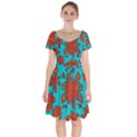 Mid Century Retro Floral 1970s 1960s Pattern 103 Short Sleeve Bardot Dress View1