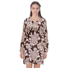 Mid Century Retro Floral 1970s 1960s Pattern 106 Long Sleeve Chiffon Shift Dress  by violetheavensky