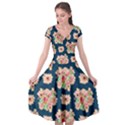 Retro 1880s Flowers Pattern 7 Cap Sleeve Wrap Front Dress View1