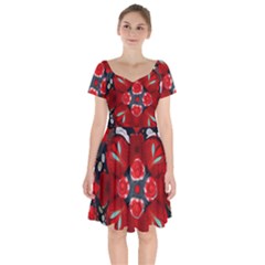 Mid Century Retro Floral 1970s 1960s Pattern 105 Short Sleeve Bardot Dress by violetheavensky