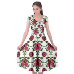 Retro 1880s Flowers Pattern 2 Cap Sleeve Wrap Front Dress by violetheavensky