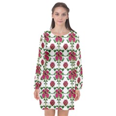 Retro 1880s Flowers Pattern 2 Long Sleeve Chiffon Shift Dress  by violetheavensky