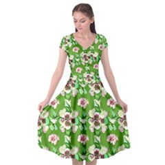 Retro 1880s Flowers Pattern 4 Cap Sleeve Wrap Front Dress by violetheavensky
