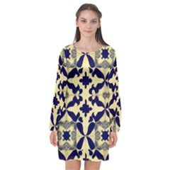 Royal Fractal Pattern 3 Long Sleeve Chiffon Shift Dress  by violetheavensky