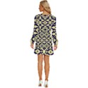 Royal Fractal Pattern 3 Long Sleeve Waist Tie Ruffle Velvet Dress View4