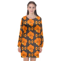 Retro 40s 50s Flowers Pattern Halloween 2 Long Sleeve Chiffon Shift Dress  by violetheavensky