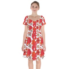 Mid Century Retro Floral 1970s 1960s Pattern 91 Short Sleeve Bardot Dress by violetheavensky