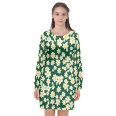 Mid Century Retro Floral 1970s 1960s Pattern 93 Long Sleeve Chiffon Shift Dress  by violetheavensky