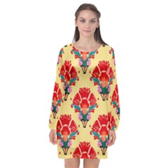 Retro 40s 50s Mexico Flowers Pattern 4 Long Sleeve Chiffon Shift Dress  by violetheavensky