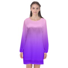 Cotton Candy Pink To Indigo Violet Linear Gradient Long Sleeve Chiffon Shift Dress  by GradientsOmbre