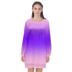 Cotton Candy Pink To Indigo Violet Bilinear Gradient Long Sleeve Chiffon Shift Dress  by GradientsOmbre